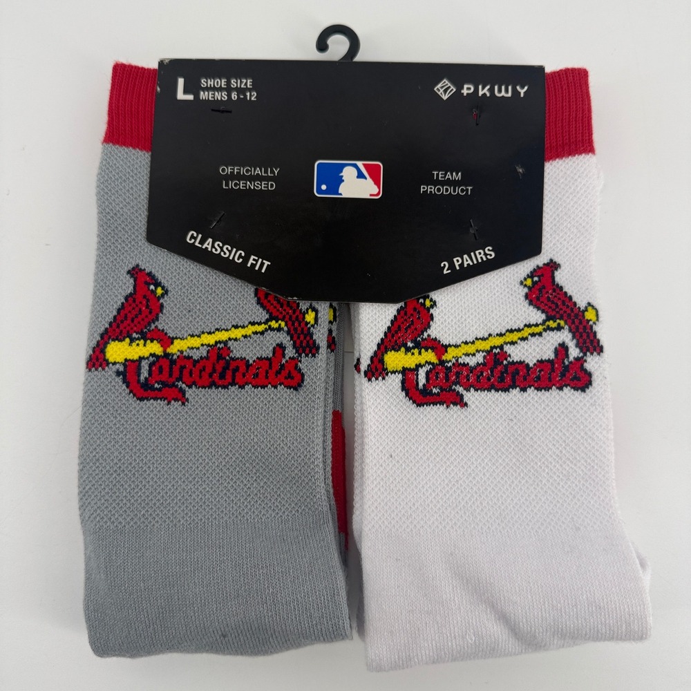PKWY MLB St Louis Cardinals Mens Crew Socks 2 Pairs Home Away Size L 6-12 NEW